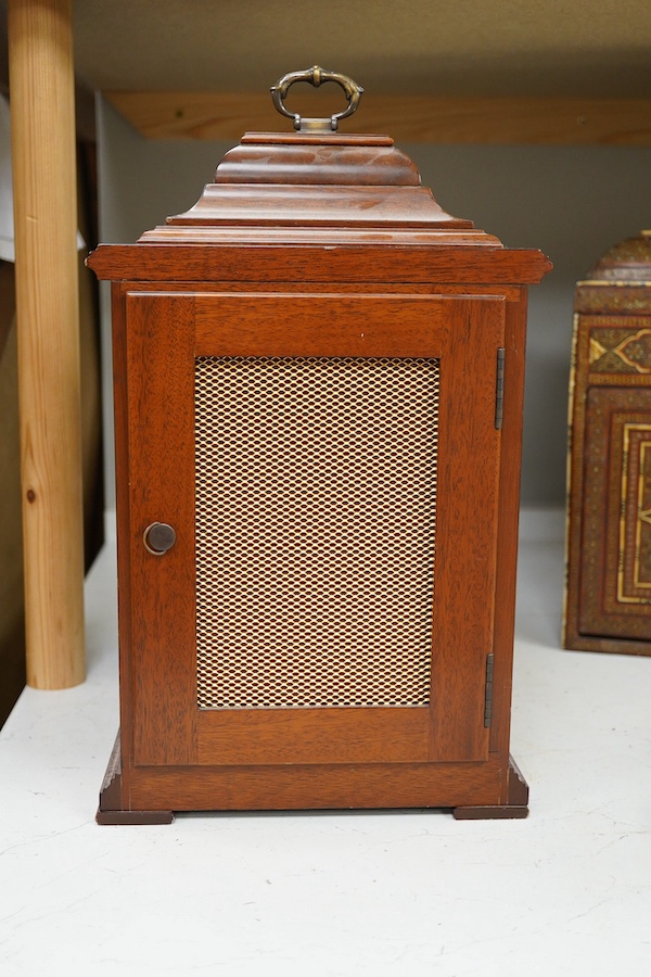 A George III style mahogany eight day chiming bracket clock, 40cm high. Condition - fair, unchecked if working